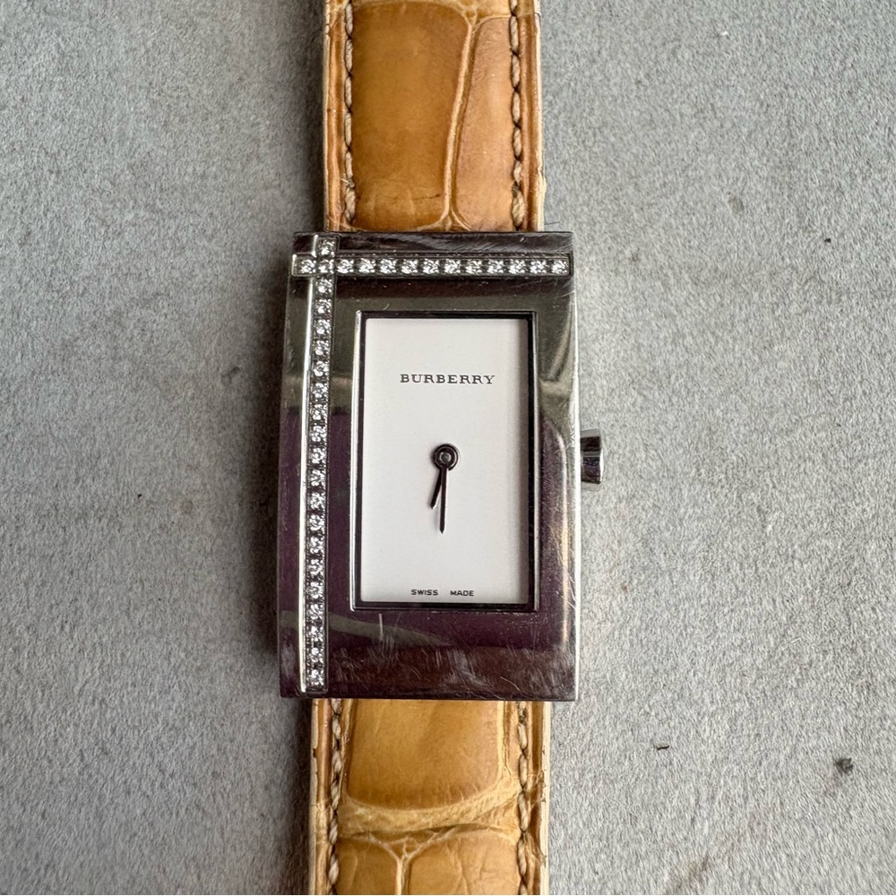 Burberry Silver Case Watch with Tan Leather Strap